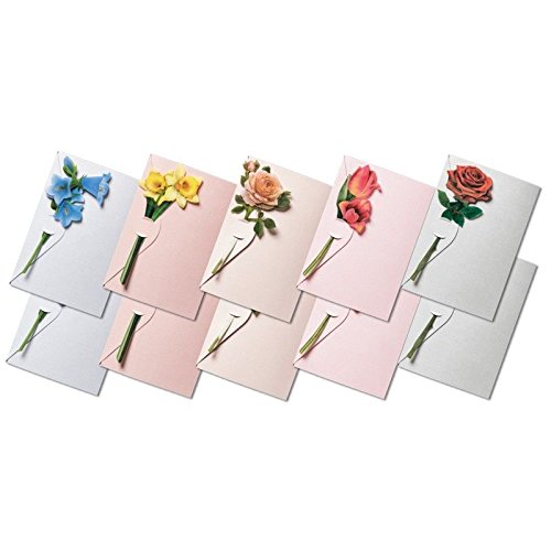 Sealing Greeting Cards & Foil 3D Motifs "Long Stem Flowers" Including Envelopes, 30 Pieces | Card Making for Wedding, Birthday, Anniversary | Colourful Invitation Cards with Flowers
