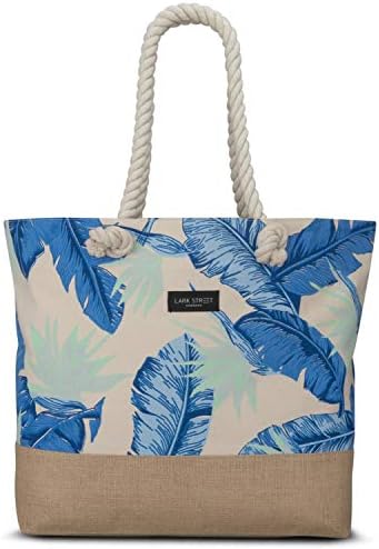 LARK STREET Beach Bag Tote Women & Men Made of Cotton Canvas & Jute - Swim Bags
