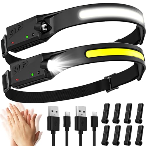Pack of 2 Headlamp LED Rechargeable, Super Bright 2000 Lumens, 5 Light Modes, 1200 mAh, 230° Ultra Lightweight Headlamp, IPX4 Waterproof Headlamp, Ideal for Camping, Running, Fishing, Jogging