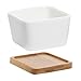 Modern Decorative Small White Square Ceramic Succulent Plant Pot w/Bamboo Draining Tray - MyGift®