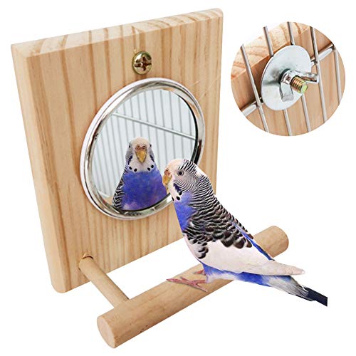 BLSMU Bird Mirror with Wooden Perch,Birdcage Fun Platform Stand Toys for Parrots,Budgies,Cockatiels,Conures, Lovebirds, Hummingbird, Parakeet and Finch - Thumbnail 4
