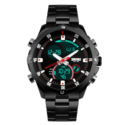 Relógio Masculino Militar de Aço Inoxidável, Resistente à Água 30M, Analógico-Quartz, com Calendário, Estilo Esportivo Casual e Negócios