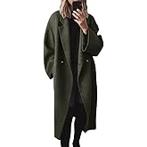 chouyatou Women's Winter Double Breasted Wool Coat Long Sleeve Notch Lapel Long Trench Coat