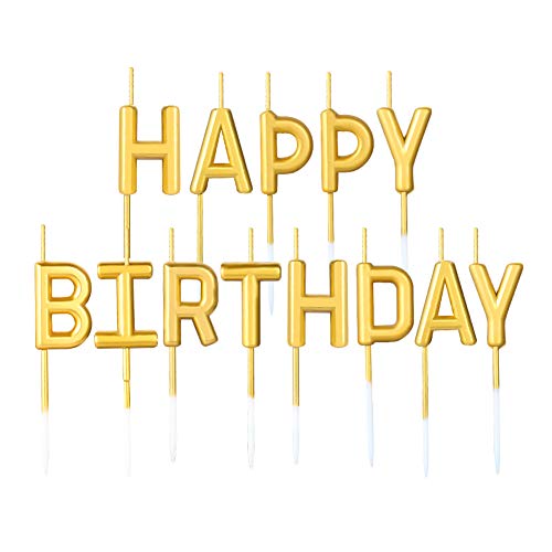DaveandAthena 21 Pieces Gold Happy Birthday Candles Star Birthday Cake Toppers Metallic Birthday Letters Candles for Birthday Wedding Party Cake Decoreations