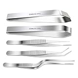 SelfTek Stainless Steel Tongs Tweezers 5 Piece Set, 3 Pcs 6.3 Inch Tweezers,4.7 Inch Flat And Slant Fish Bone Tweezers Pliers For Chef Cooking Utensils
