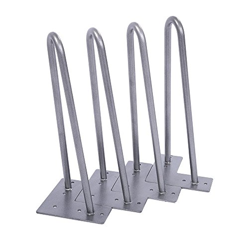12" Hairpin Legs, 1/2 Diameter Cold Rolled Steel, 2-rod(silver) Set of 4 Table Legs, Metal Legs, Furniture Legs,Coffee Table Legs,Desk Legs,Perfect for DIY Projects