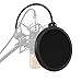 Microphone Pop Filter Mask Shield For Blue Yeti, Moukey 6 inch Dual Layered Wind Pop Screen with Swivel 360° Flexible Gooseneck Clip Stabilizing Arm for Bule Yeti, Studio Mic