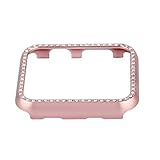 Clatune Bling Crystal Aluminum Alloy Bumper Case Shiny Rhinestone Diamond Protective Metal Frame Cover Compatible with 38mm Apple Watch Series 3/2/1 - Rose Gold
