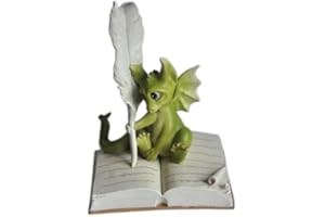 Top Collection Enchanted Story Fairy Garden Dragon Writing Outdoor Statue, Green, White