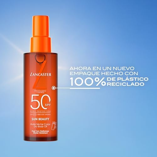Protetor solar Lancaster Sun Beauty Body Dry Oil SPF50, com complexo ativador de bronzeado, tecnologia Full LightTM para proteção solar de espectro muito amplo