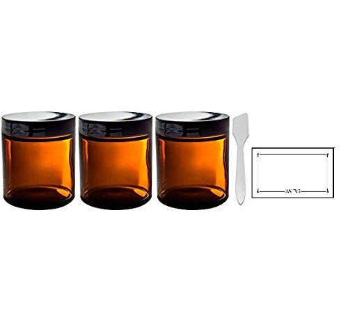Amber Glass Straight Sided Jar - 4 oz (3 Pack) + Spatulas and Labels