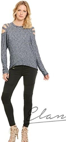 Elan Navy Cold Shoulder Long Sleeve Top w/ Compact Mirror (HM1438) (Small)