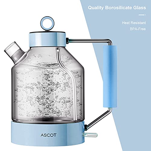 Electric Kettle, ASCOT Glass Electric Tea Kettle 1.7L 1500W Retro Tea