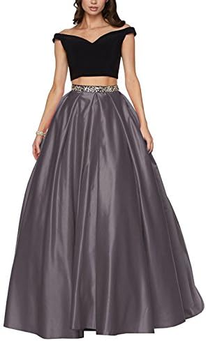 Sound of blossoming Off The Shoulder Prom Dresses 2018 Two Piece Lace Long Sleeves Ball Gown with Pockets SOB242