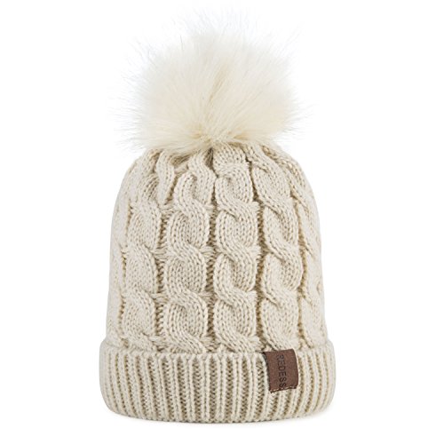 REDESS Kids Winter Warm Fleece Lined Hat, Baby Toddler Childrenâ€™s Beanie Pom Pom Knit Cap for Girls and Boys (Cream White)