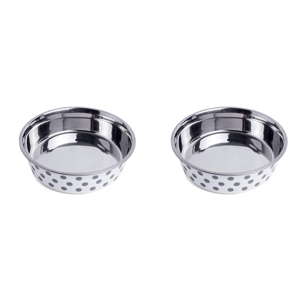 Petface Grey and White Spots Deli Dog Bowl, 14 cm (Pack of 2)