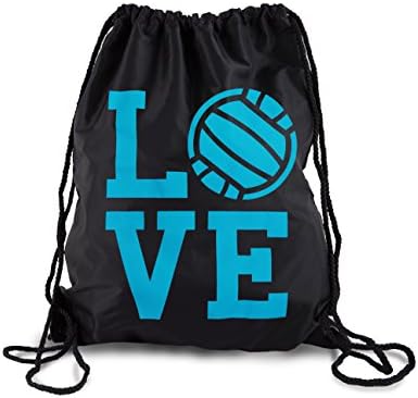 I Love Volleyball Sackpack Drawstring Back Pack (One Size, Black/Blue Love)