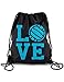 I Love Volleyball Sackpack Drawstring Back Pack (One Size, Black/Blue Love)