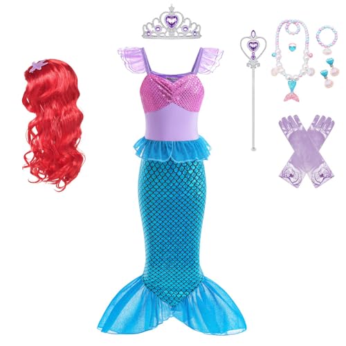 Little Girls Mermaid Costume, Princess Mermaid Ariel Costumes with Accessory, Mermaid Dress Costume For Fancy Dress Up Cosplay Party Birthday Party
