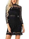 YOINS Women Dress Bodycon Lace Hollow Design High Neck Long Sleeves Mini Dresses