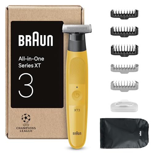 Braun Series XT3, Rasoio Elettrico Barba Tutto-In-Uno, +7 Strumenti Di Styling, Regolabarba Uomo Braun, Lama Affilata 4D Flex, Regola, Rade E Rifinisce, Viso, XT3205, Giallo
