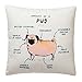 Pantaknot Pug Decorative Throw Pillow Cover Animal Cute Dog Pillowcase Cushion Home Decor, 18 x 18 Inch