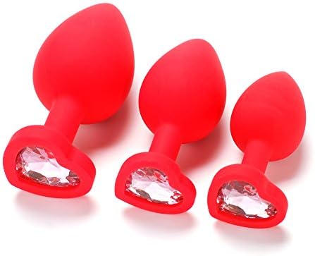 PaeYim 3Pcs/Size Red Silicone A-n-a-l Bu-tt Pl-ug Base With Jewelry Birth Stone Butt-Anal-Play(Pink)