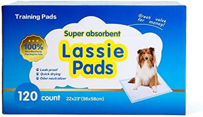 Value Pack 120 Count Dog Training Lassie Pads/Mats, Potty Train Your Dog or Puppy With These Super Absorbent Housebreaking Pee Pads 22 x 23 Inches