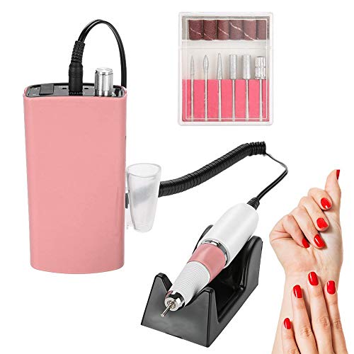 Electric Nail File Drill Machine, 25000 RPM Rechargeable Nail Manicure Pedicure Machine With Sanding Bits Set For Acrylic Gel Nails, Pink