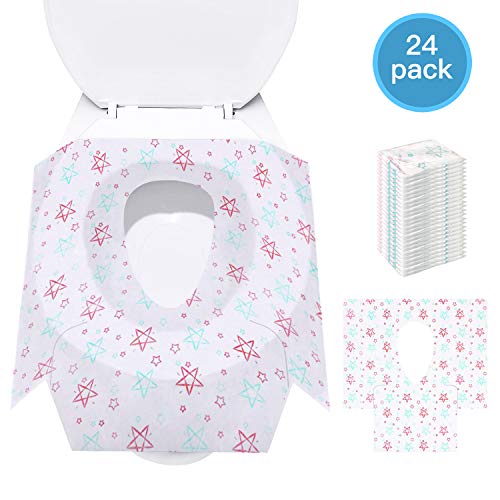 Potty Seat Cover - Disposable Toilet Seat Covers, Extra Large Size 24 Packs, Portable Individually Wrapped, Perfect for Adults and Kids Toddlers Potty Training, Home Travel Use(Star)