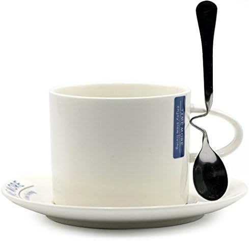 Asmwo Demitasse Espresso Cups Cute Coffee Mug with Saucer and Spoon for Women Men Blue Label 8 Ounce