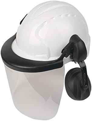 hard hat with ear defenders and visor