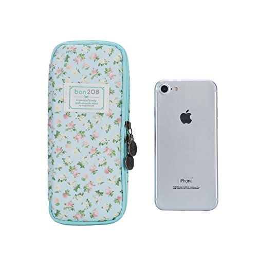 Cute Pencil Case For Girls Women,UBaymax Multifunction Waterproof High Capacity Floral Stationery Organizer Pen Pouch Makeup Bag Light Blue