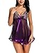 Avidlove Women Plus Size Lingerie Lace Babydoll Mesh Chemise Strap Sleepwear Nightgown Purple 3XL