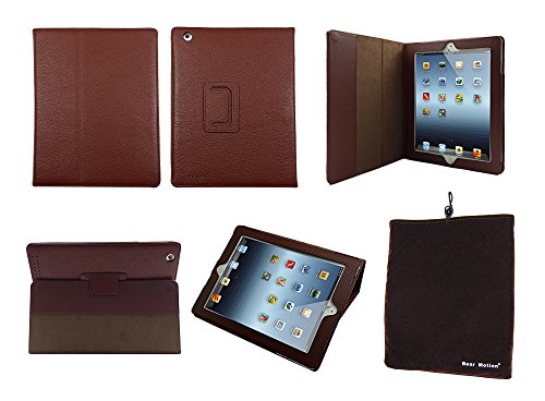 Bear Motion (TM) Genuine Leather Case for iPad 2 / iPad 3 (the New iPad) with 3-in-1 built-in Stand - Support Smart Cover Function(Brown)