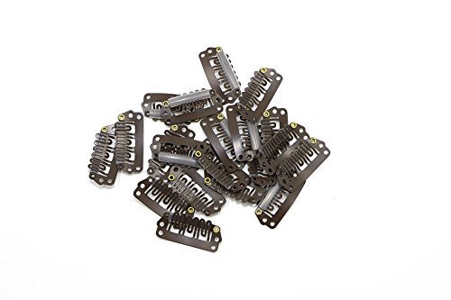 Snap Clips for Clip in Hair Extensions U-shape with soft rubber 6 Teeth Stainless Steel Material 20 Pcs/pack Small Size Dark Brown