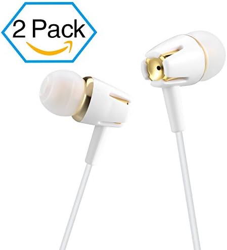 Senhomtog Headphones Stereo Wired Earphones In-Ear Noise-isolating Earbuds Headset with Mic & Volume Control for iPhone iPad iPod 3.5mm jack Android Smartphones (Gold)2PACK