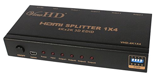 ViewHD 4Kx2K / HDMI v1.4 Ultra HD HDMI Splitter 1x4 with Programmable EDID Settings (One Input to Four Outputs) | Model: VHD-4K1X4