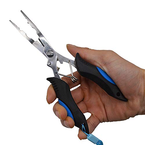 Amoygoog Edelstahl-Angelzange, Angelnadel-Spitzzange, Schneid-Angelschnur, Multitool-Zange mit Hülle und Teleskop… – Bild 7