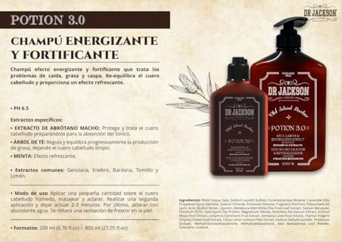 DR. JACKSON Men's Shampoo 200 ml Daily Use 3 in 1 Anti-Dandruff Shampoo, Oily Hair Shampoo and Beard Shampoo Man with Hair Conditioner Effect. Shampoo without Sulfates or Parabens Revitalizing.