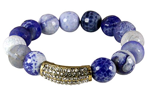 4030787 Fashion Blue Bead Marbelized Rhinestone Stretch Bracelet
