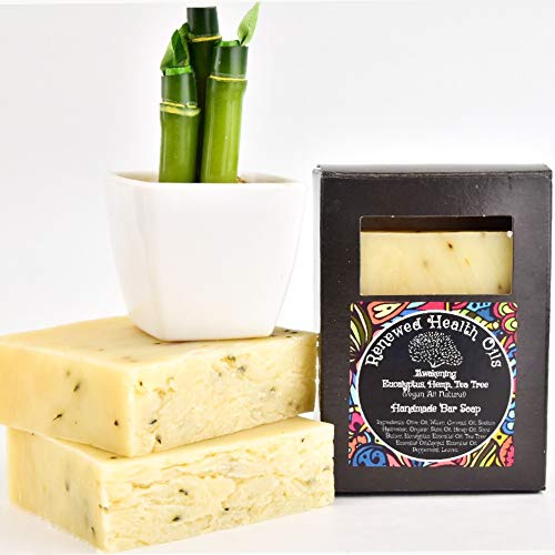 Handmade Bar Soap Eucalyptus, Hemp,Tea Tree Bulk Family Pack All-In-One HAIR/BEARD/BODY 100% Pure Essential Oils No Synthetic Fragrances Added (3) 4.5 oz Vegan