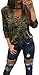 Womens Sexy Deep V Neck Lace Up Long Sleeve Camouflage Blouse Tops Autumn Shirt