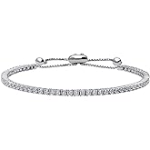 BERRICLE Sterling Silver Bar Round Cut Cubic Zirconia CZ Statement Fashion Tennis Bracelet for Women 6-10 inch (Yellow Gold Flashed, Rhodium Plated)