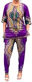 Lovaru Women's Fashion 3/4 Sleeve Casual African Dashiki Shirt and Pants Set Outfit