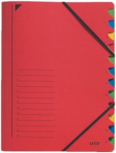 Leitz 39120025 Index File 12 Sections Coloured Chipboard Red, 4 mm