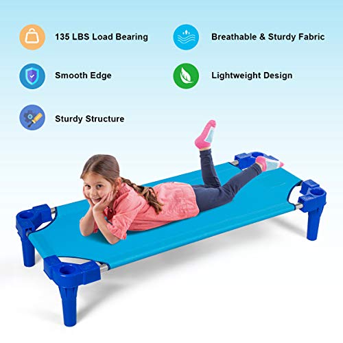 Costzon Kids Stackable Naptime Cot, 55"L x 23"W, Toddler Daycare Rest Mat w/Easy Lift Corner Detachable Oxford Cloth, Space Saving, Children Preschool Sleeping Cot, Pack of 6 (Light Blue) - Thumbnail 5
