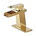 Bathfinesse Brushed Gold Bathroom Faucet Waterfall Brass Faucet Single Handle 1 Hole Modern Commercial Vanity Bath Sink Lavatory Deck Mount