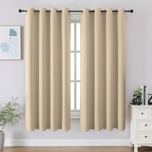 CUCRAF Light Beige Blackout Curtains 54 inch Length 2 Panels Set, Room Darkening Drapes for Living Room Bedroom, Thermal Insulated Light Blocking Grommet Window Curtain (W52 x L54 Inch)