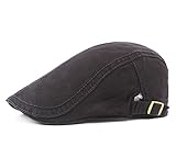 Men's Cotton Flat Snap Hat IVY Gatsby newsboy Hunting Cabbie Driving Cap (Black)
